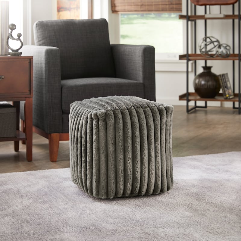 Brunico Upholstered Square Pouf Ottoman by iNSPIRE Q Bold - Dark Grey Channel Furry Fabric