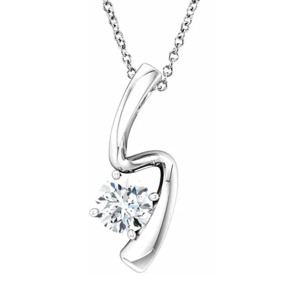 Bliss Diamond 1/4ct Solitaire Diamond White Gold Freeform Pendant & Chain Women's Necklace