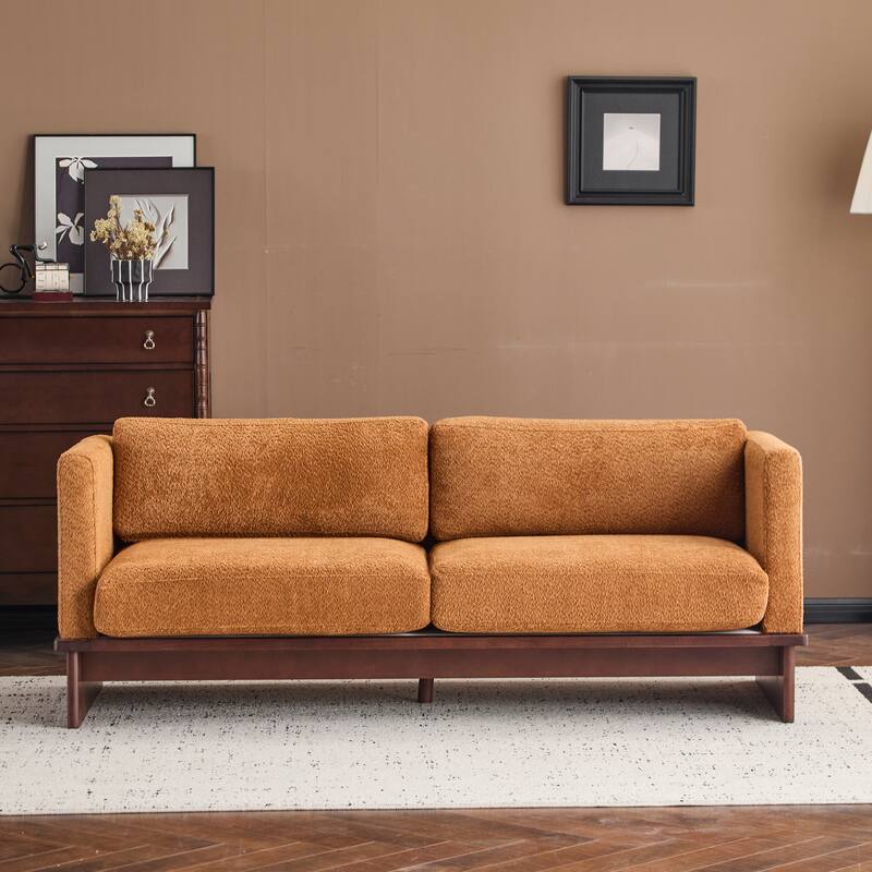 77 inch Square Arm Modern 3 Seater Boucle Sofa Upholstered Couch with Solid Wood Base