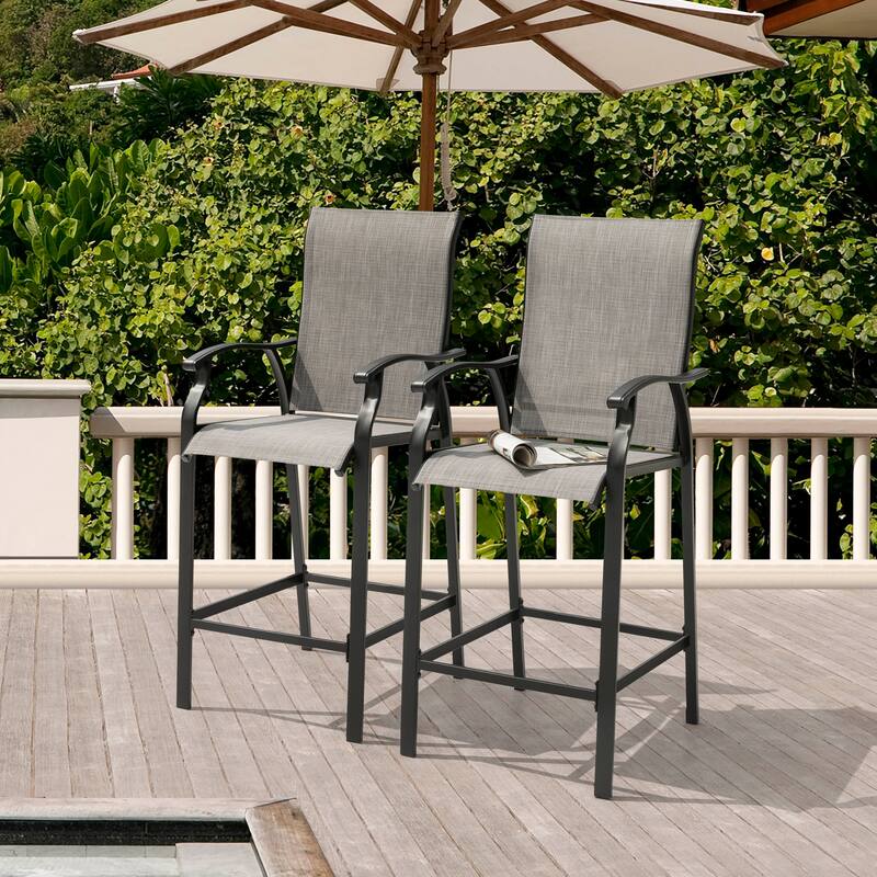 Nuu Garden Patio 2-Piece Textilene Bar Stools with High Backrest, Gray