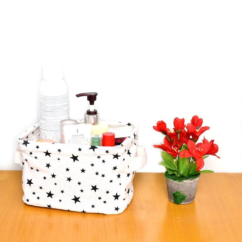 Household Desktop Fabric Star Pattern Makeup Sundries Storage Box Basket Closet - White, Black