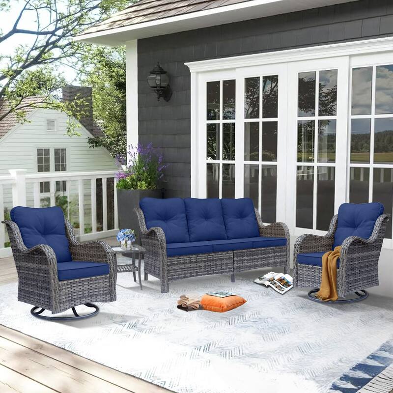 4 Piece Patio Furniture Seating Sofa Set with Swivel Chair and Cushion