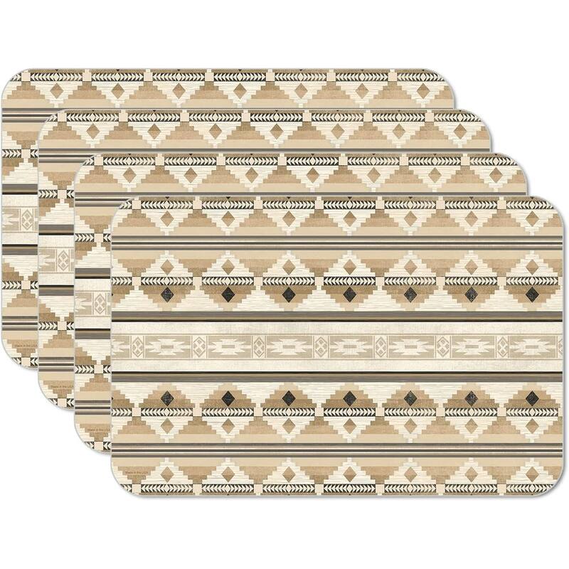 CounterArt Neutral Aztec Reversible Easy Care Flexible Plastic Placemat 4 Pack Made in The USA - Set of 4