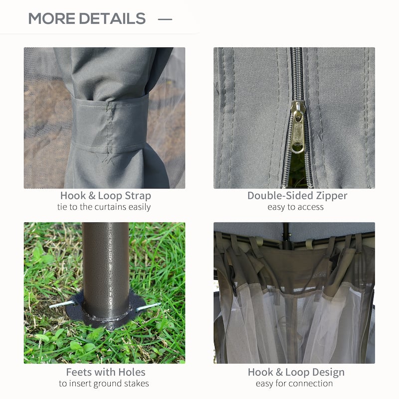 12x12 Round Outdoor Gazebo with Double Roof, Netting Sidewalls, and Privacy Curtains