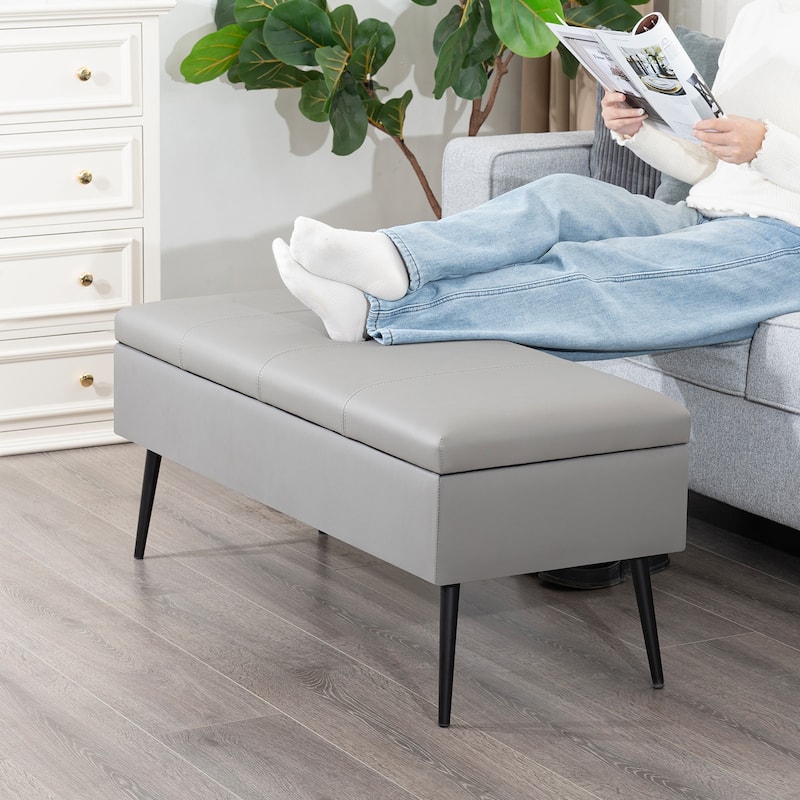 Adeco 42" Faux Leather Storage Bench with Lift-Top Lid