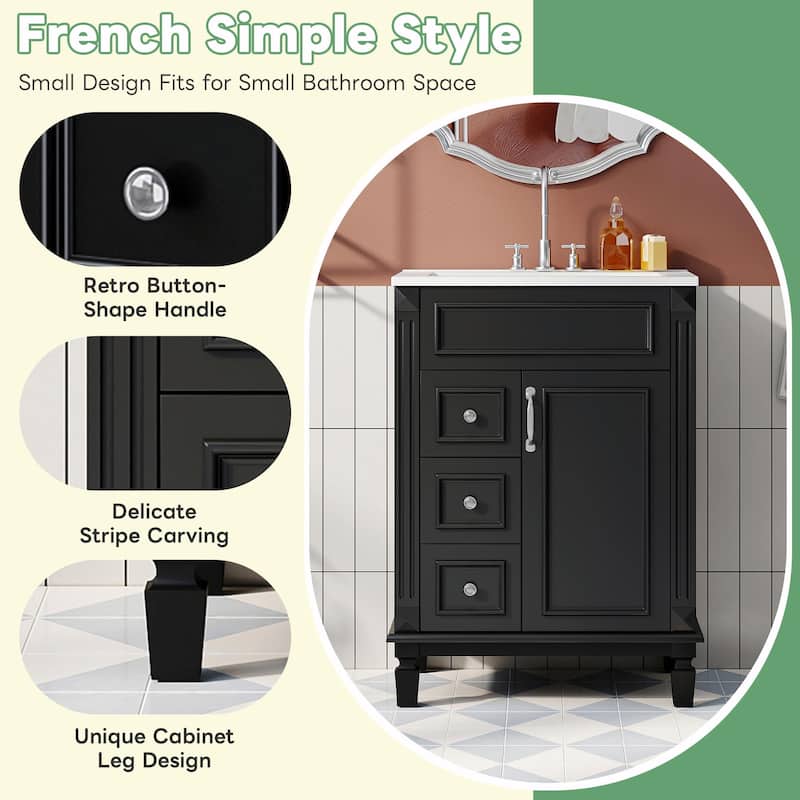 24" Bathroom Vanity with Ceramic Sink - Compact Bathroom Sink Cabinet
