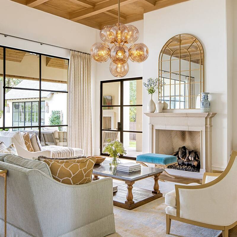 Designer Cluster Amber Glass Globe Round Sputnik Chandelier 22 inches