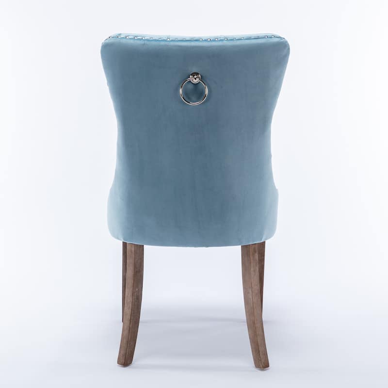 High-end Tufted Solid Wood Contemporary Velvet Upholstered Dining Chair with Wood Legs Nailhead Trim 2-Pcs Set