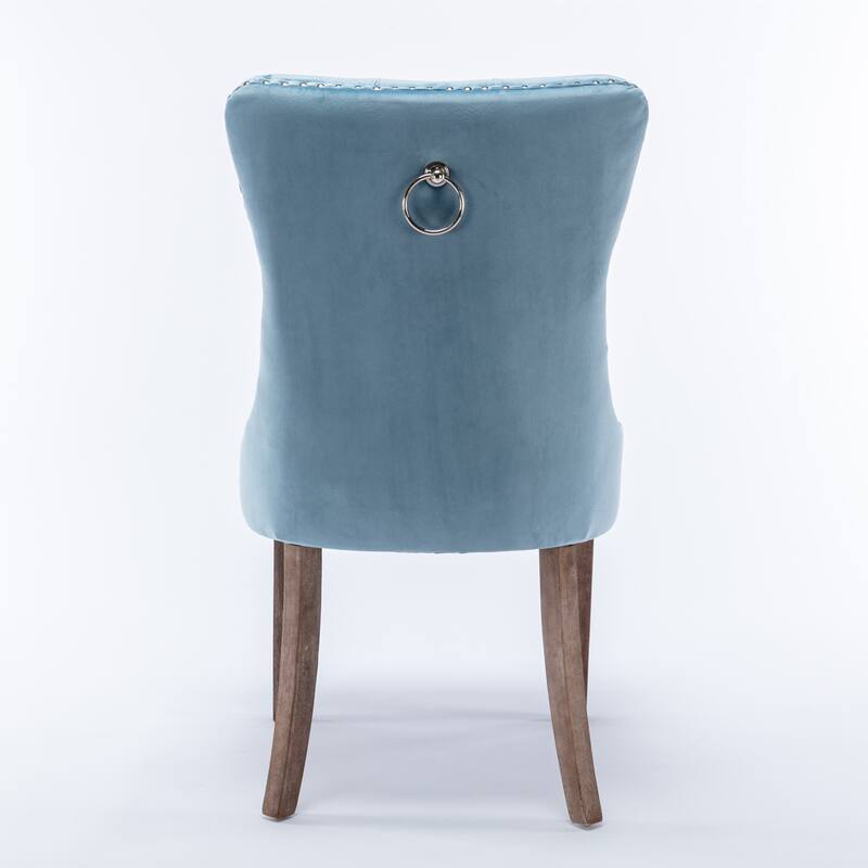 PU/Velvet Dining Chair Set of 2, Tufted Dining Room Chairs with Nailhead Ring Pull Trim & Wood Legs, Upholstered Dining Chairs