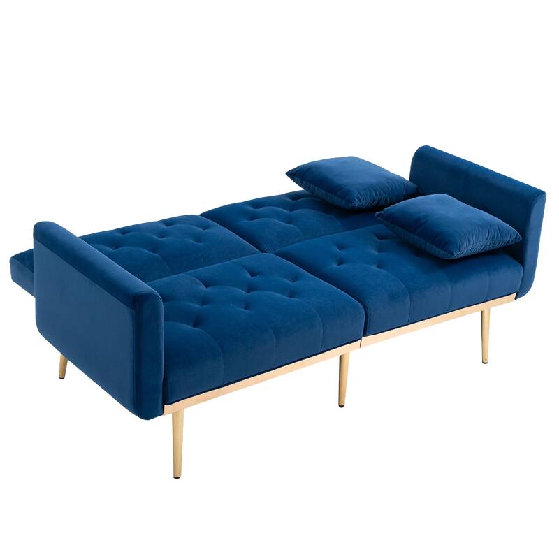 65.35" Velvet Futon Sofa Bed with Adjustable Backrest