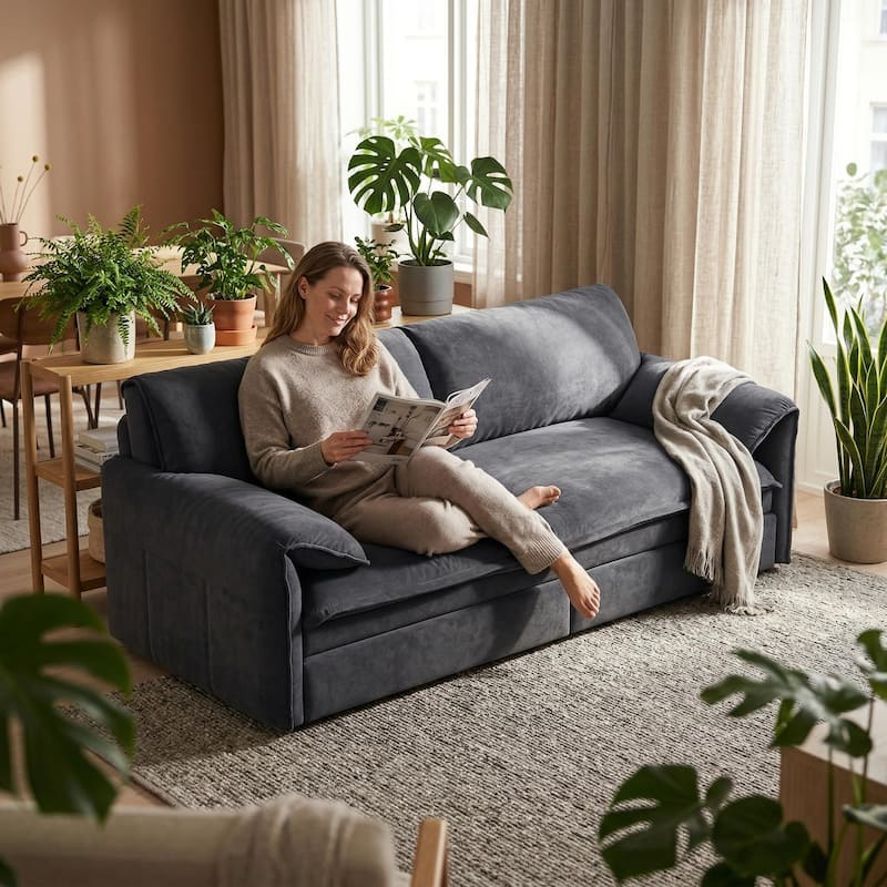 Homy Casa 66" Queen Pull-Out Sofa Bed with Storage, Velvet Loveseat, Designed for Everyday Living Work, Relax, Sleep