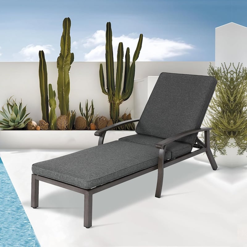Outdoor Aluminum Reclining 5-Position Adjustable Backrest Chaise Lounge with Cushion - Grey