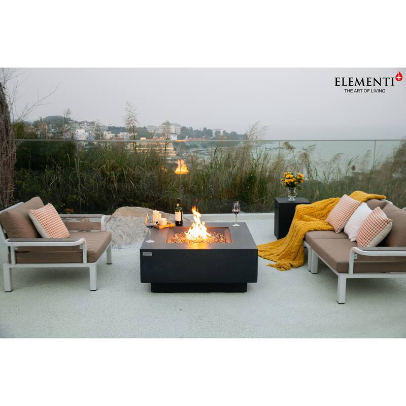 Elementi Plus Victoria Square Concrete Fire Pit - 40 x 40 x 16.9 - Black - Propane