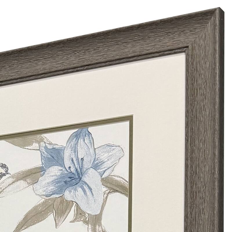 HomeRoots Set Of Two Blue Flower Beauty Brown Framed Wall Art