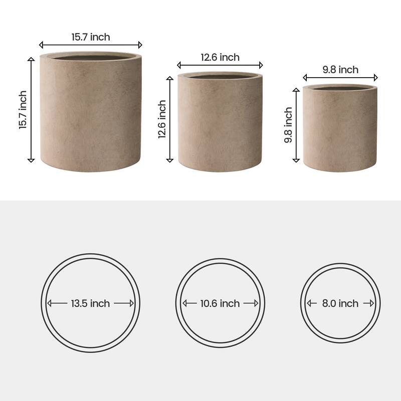 Plantara 16", 13", & 10" D Concrete Outdoor planter,Flower pot (Set of 3),Modern Round Plant pot for Garden