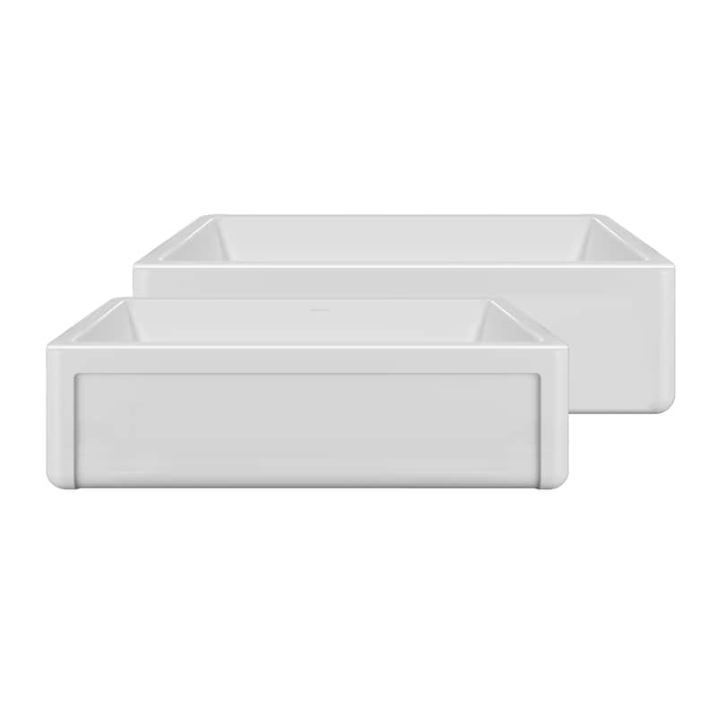 Reversible Fireclay Kitchen Sinks With Grid Three Edge Frame, Plain Front Apron - 36" x 18"