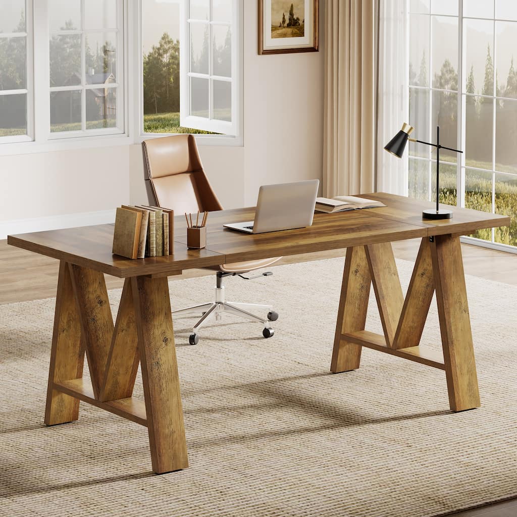 63" Executive Desk Farmhouse Wooden Office Computer Desk
