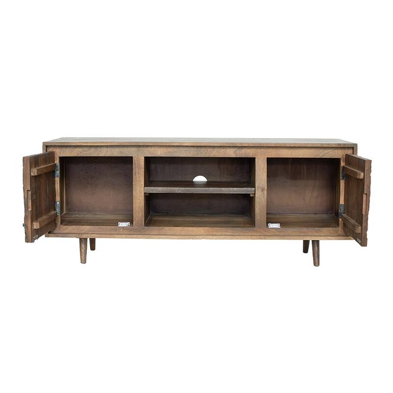 55 Inch TV Media Entertainment Console, 2 Doors, 2 Shelves, Cutouts, Brown