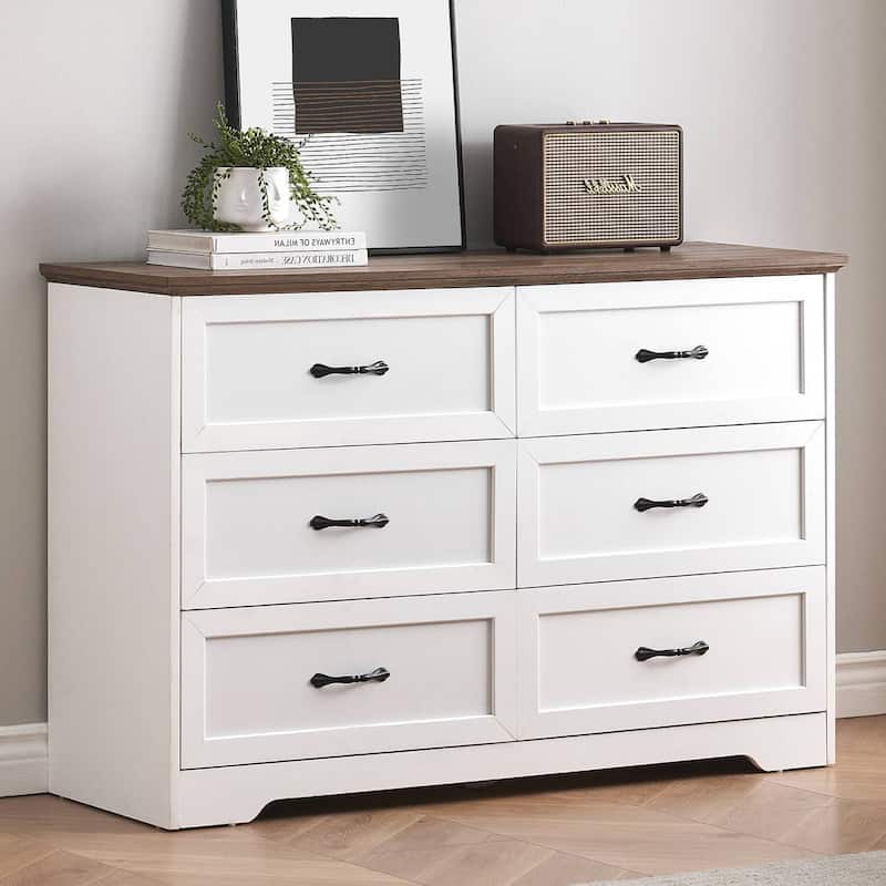 Large Capacity 6 Drawers Dresser, Cabinet for Bedroom - Brown+White