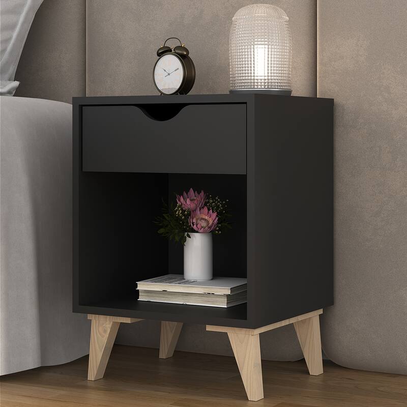 24-Inch Wood 2-Drawer Nightstand Modern Bedside or End Table with Storage