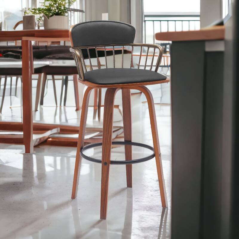Faux Leather Counter Height Bar Chair with Arms, Swivel and Footrest
