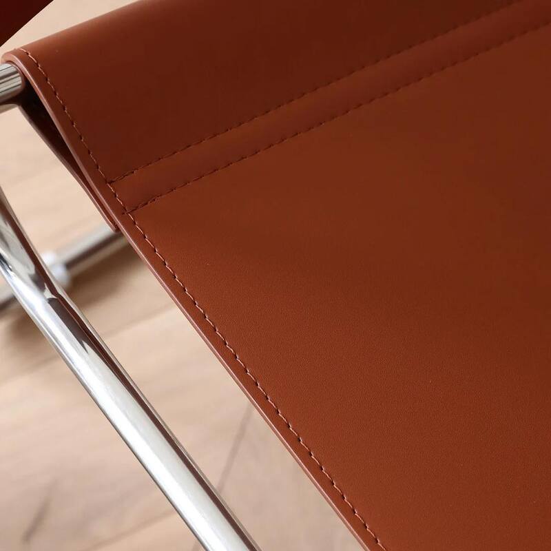 Momei Mid-Century Modern Saddle Leather Accent Chair with Stainless Steel Chair Leg