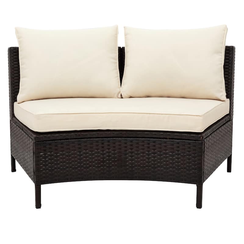 Roomfitters Outdoor Half Moon Curved Rattan Sofa Set, Modular Wicker Sectional Patio Furniture with Glass Coffee Table