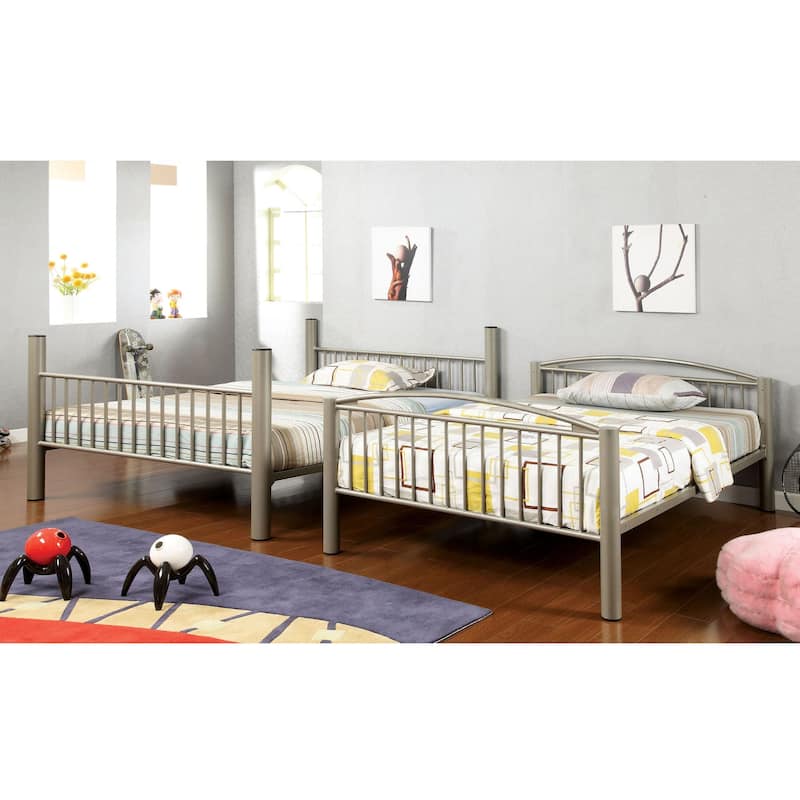 Laji Modern Gold Full over Full Metal Bunk Bed with Angled Movable Ladders by Furniture of America