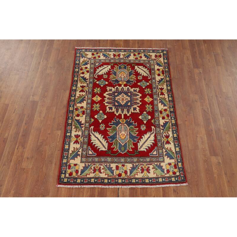 Red Kazak Accent Rug Hand-Knotted Wool Carpet - 3'3" x 5'0"