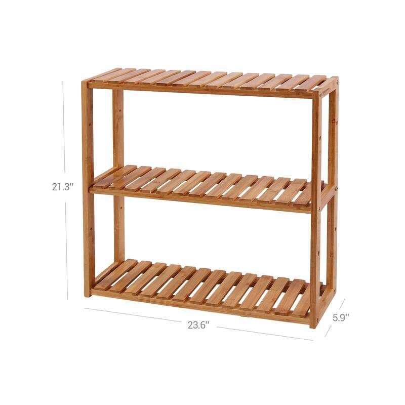 3-Tier Wall-Mountable Wicker Storage Shelf Space-Saving Adjustable Organizer for Bathroom Kitchen or Living Room
