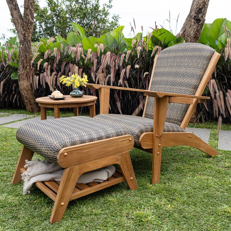Cambridge Casual Camden 2-piece patio Adirondack chair and outdoor ottoman set - Natural Teak/Gray Wicker