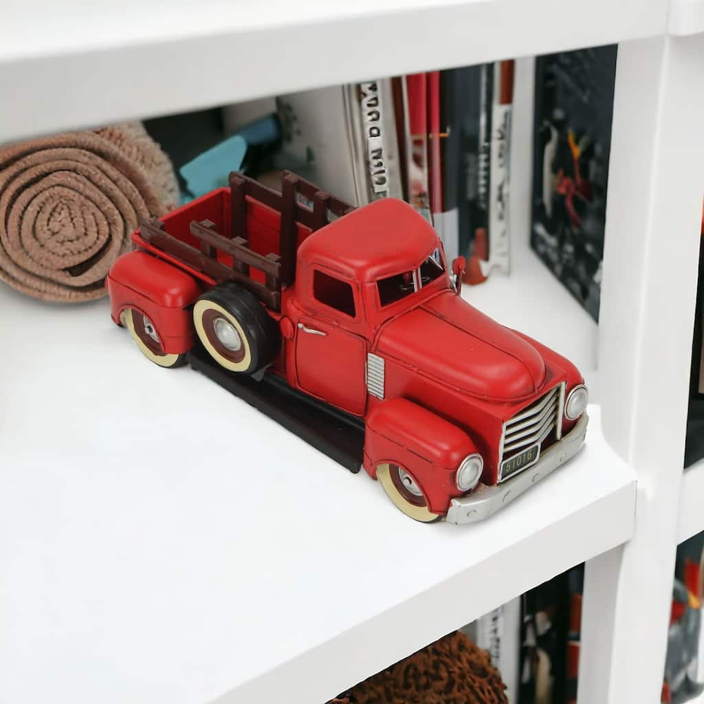 HomeRoots 6" Red and Black Metal Hand Painted 1950's Red Truck Model Car - 5.5' X '5.75' X '12.75