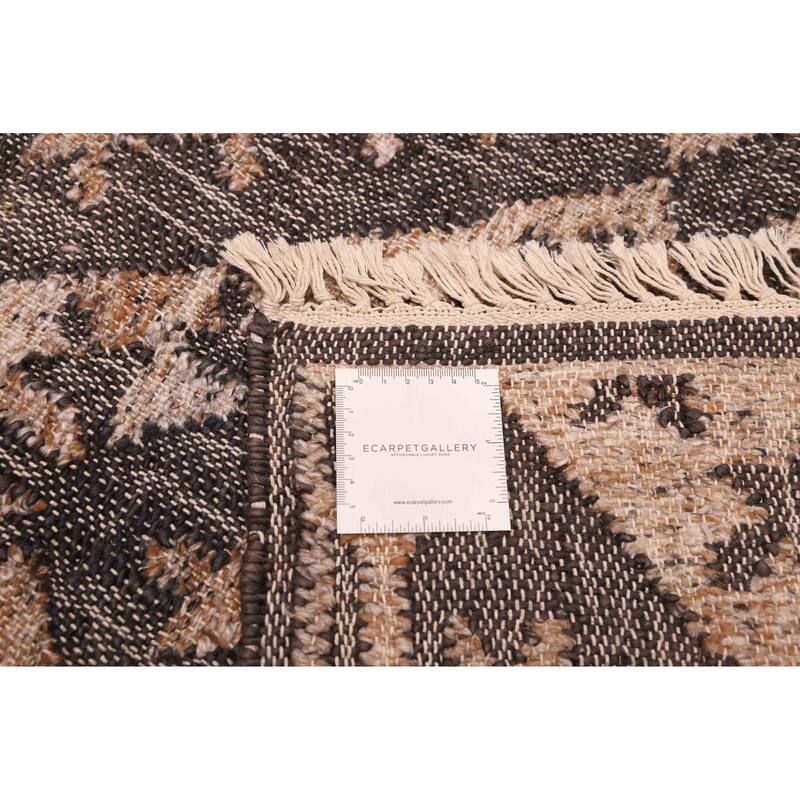 ECARPETGALLERY Flat-Weave Palas Denizli Dark Grey, Tan Jute Kilim - 5'6 x 7'8