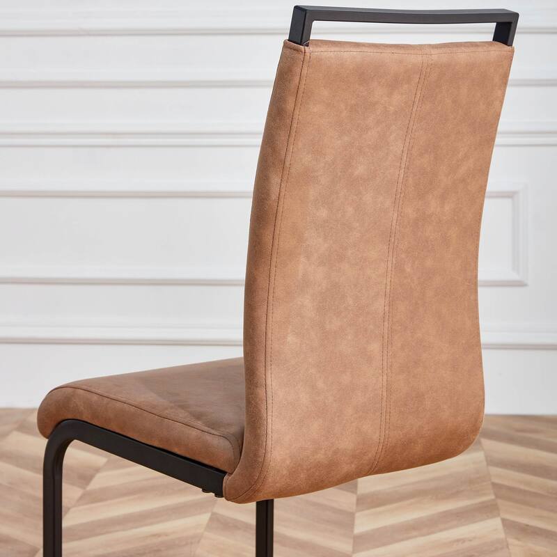 Modern PU Faux Leather High Back Dining Chairs with C-shaped Tube Chrome Metal Legs
