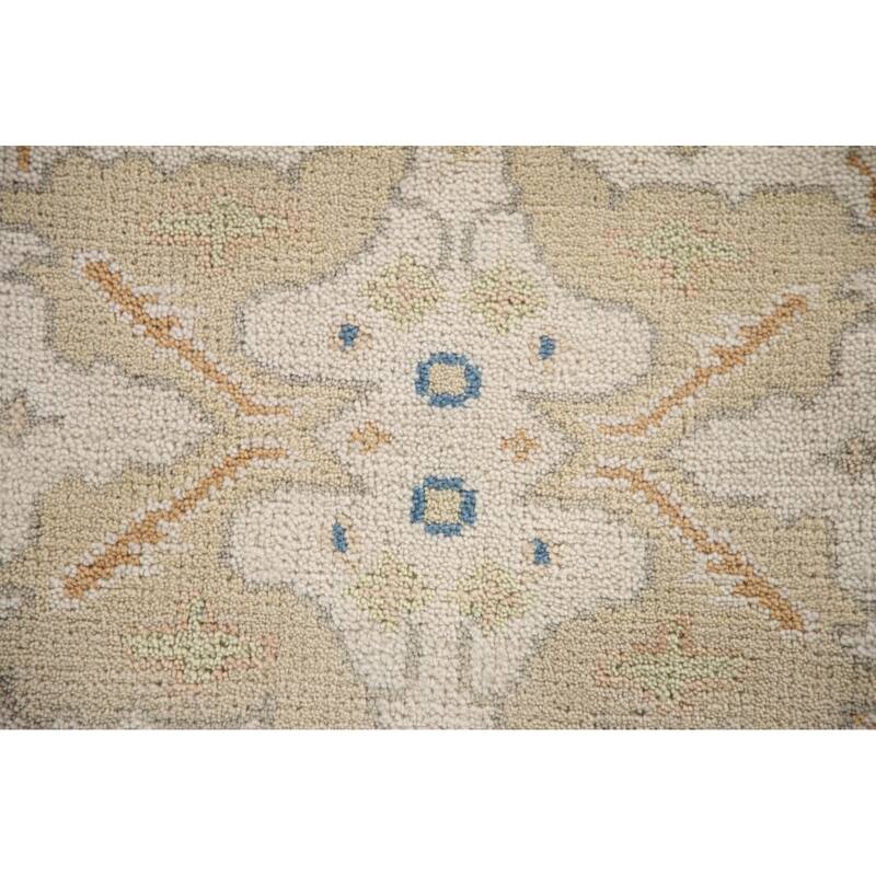 Floral Beige Oushak Style Runner Rug Hand-knotted Wool Carpet - 2'6"x 9'9"