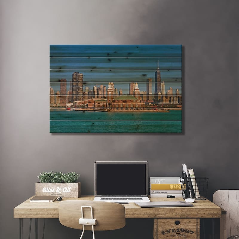 Navy Pier And Downtown Skyline, Chicago, Cook County, Illinois, USA Print On Wood by Joe Restuccia III - Multi-Color