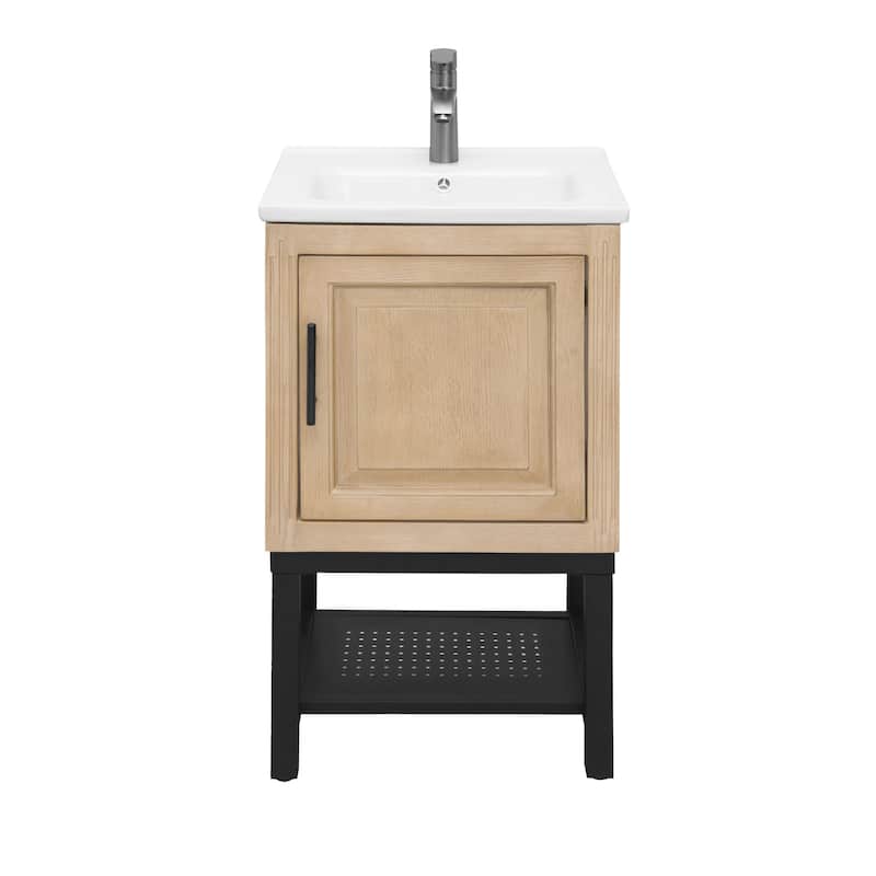GDFStudio - CompactLine Modern Freestanding Bathroom Vanity with Ceramic Sink and Open Metal Shelf - 20 Inch