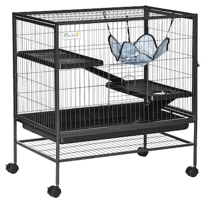 PawHut Small Animal Cage with Wheels, Pet Playpen for Rat, Syrian Hamster, Kitten, Ferrets, Chinchillas with Bottom Shelf