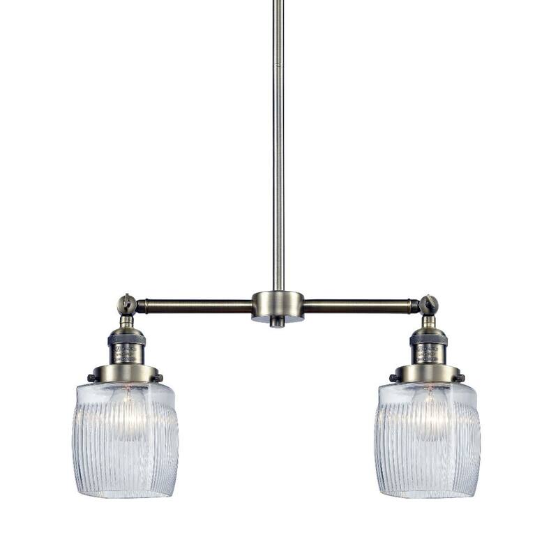 Innovations Lighting Colton 2 Light 22" Wide Linear Chandelier - Antique Brass / Thick Clear Halophane