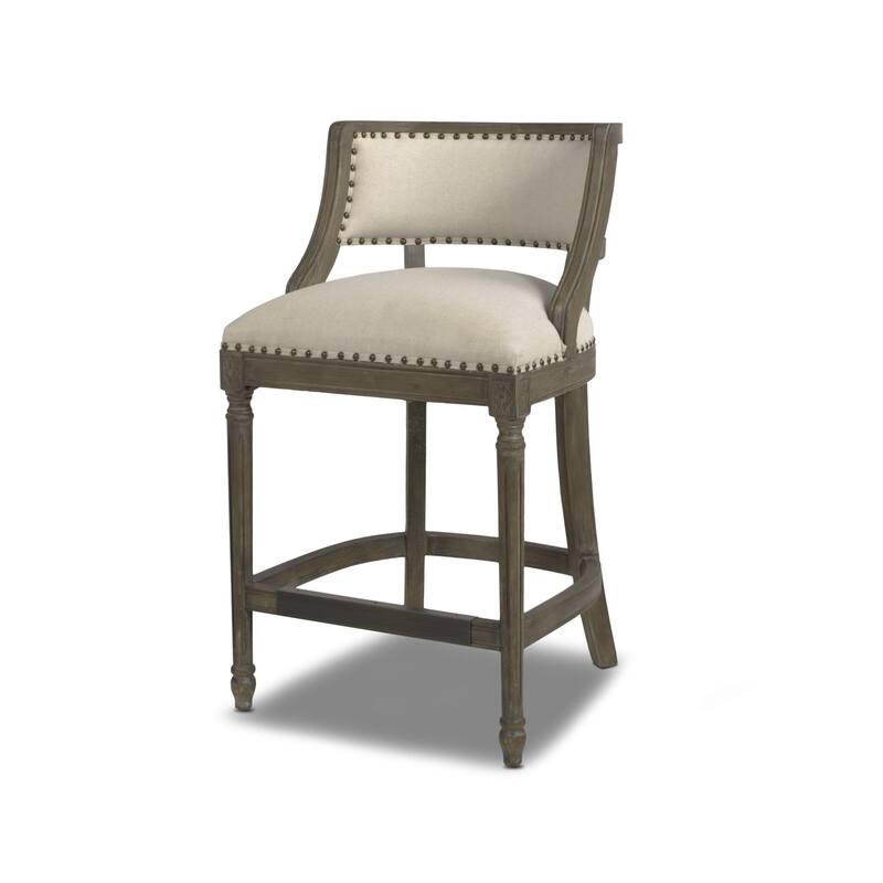 Farmhouse Counter Height Bar Stool with Backrest - Beige