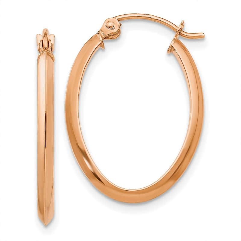 Curata 14k Rose Gold Solid Polished 22x2mm Oval Tube Hoop Earrings