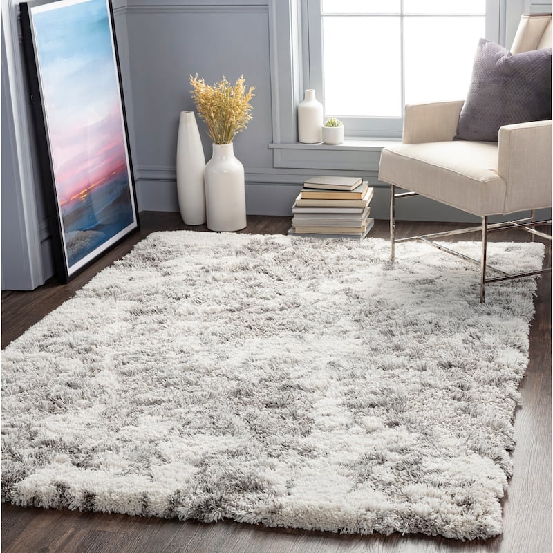 Livabliss Kyler Modern Abstract Shag Area Rug - Light Grey - 6'7" x 9'