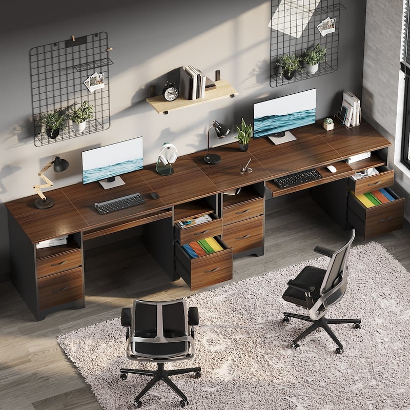 59'' Executive Desk with 2 File and Storage Drawers, Computer Desk with Keyboard Tray and 2 Open Compartments