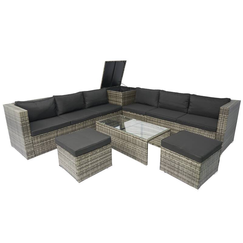 8 Piece Patio Sectional Sofa Set with One Storage Box Under Seat