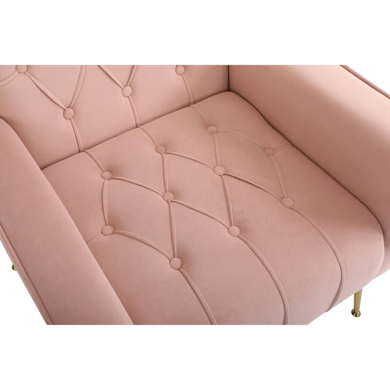 Pink Velvet Lounge Chair Office Chair with Footrest, Minimalist Reading Chair Reception Chair with Wing Backrest