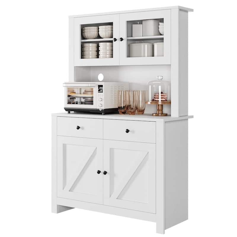 Kitchen Pantry Storage Cabinet with Microwave Stand & Coffee Bar Cabinet,Freestanding Hutch Cabinet with 4 Doors