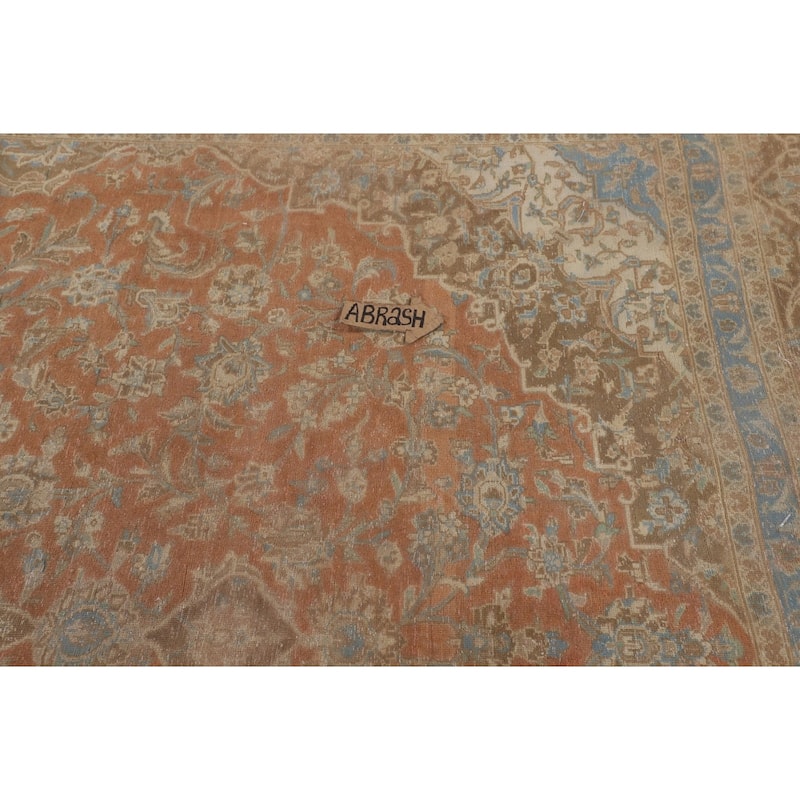 Orange Kashan Persian Vintage Area Rug Hand-Knotted Wool Carpet - 9'7"x 13'5"
