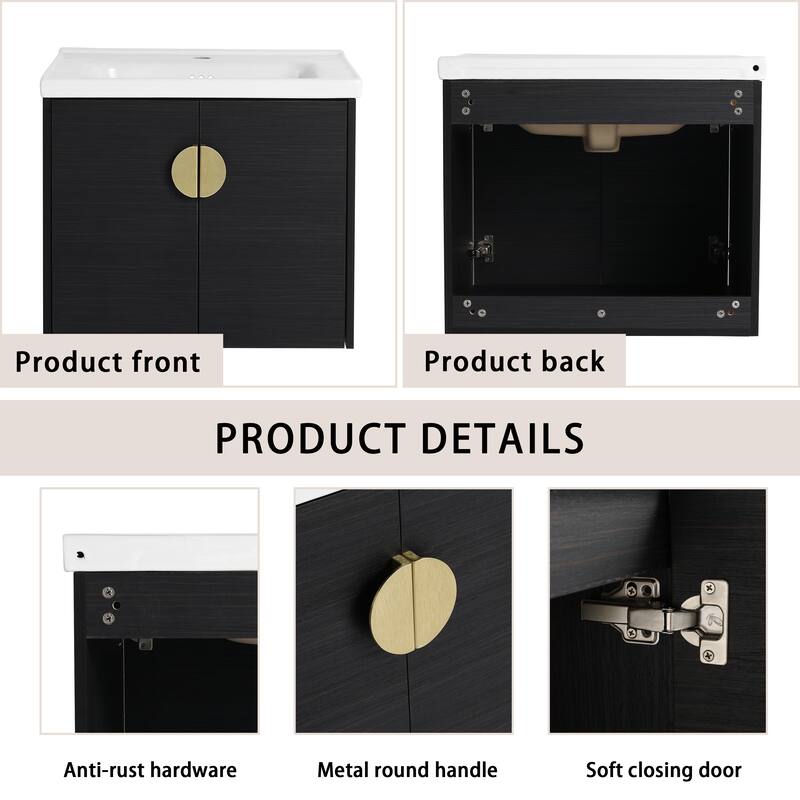 GDFStudio - Emerson Stylish Wall-Mounted Bathroom Vanity with Soft-Close Doors and Ceramic Sink
