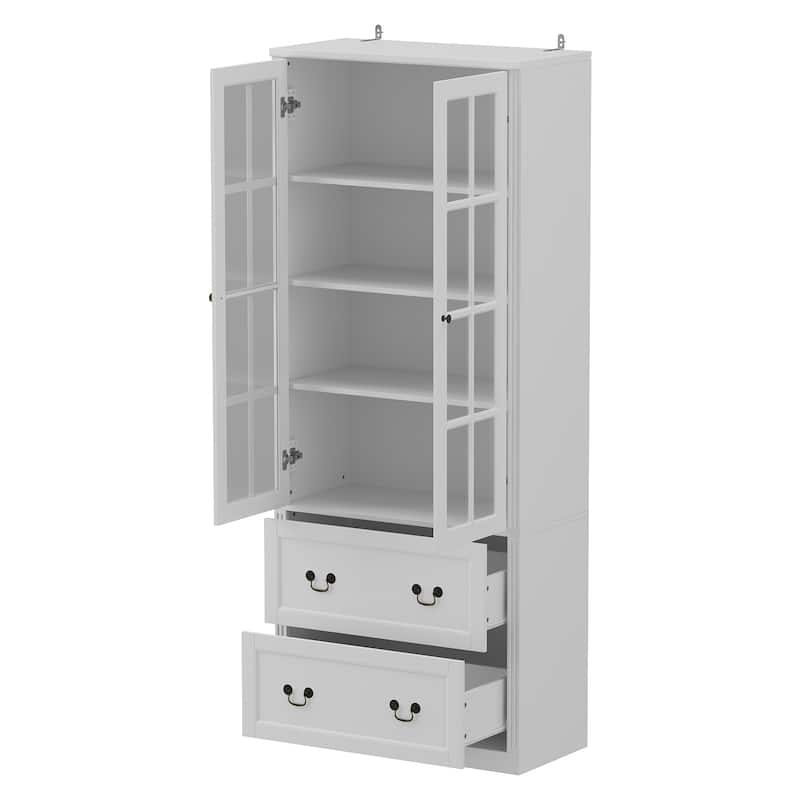 78.7"H Combo Glass Doors Display Cabinet Wooden Bookshelf Organizer
