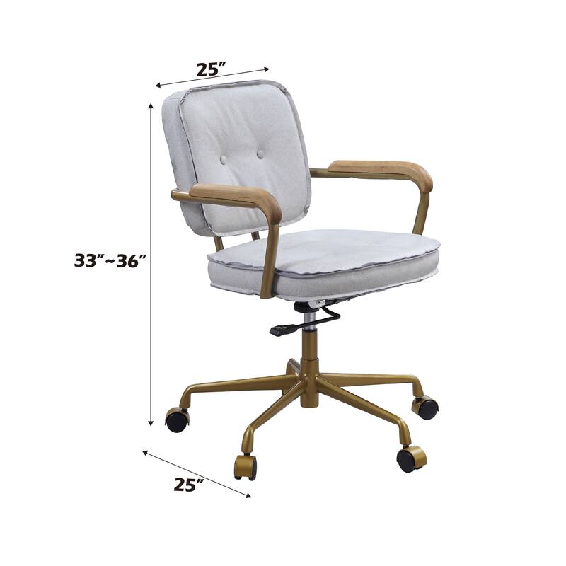 Vintage Leather Office Chair, Swivel Desk Chair with Wheels and Arms, Height Adjustable Upholstered Rolling Stool - N/A